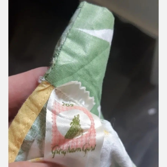 Vtg GINGHAM GIRL half apron DAISY DAISIES FLOWERS FLORAL hand pad pockets - Picture 3 of 6